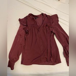 Banana Republic Maroon Long-Sleeve Ruffle Blouse